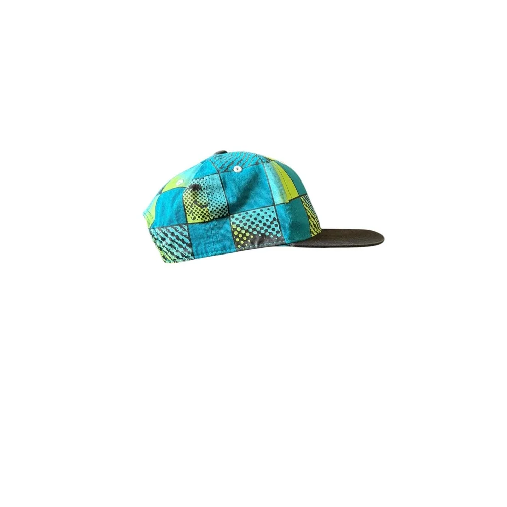 Youth Patchwork Snapback Hat Blue‎ Green Black Geometric Print Adjustable cap